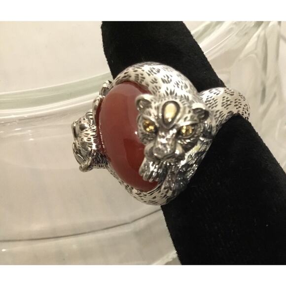 Vintage JOHN HARDY JAI 925/14k Carnelian/Citrine Double LEOPARD RING Sz 7.5 Rare - Picture 4 of 11